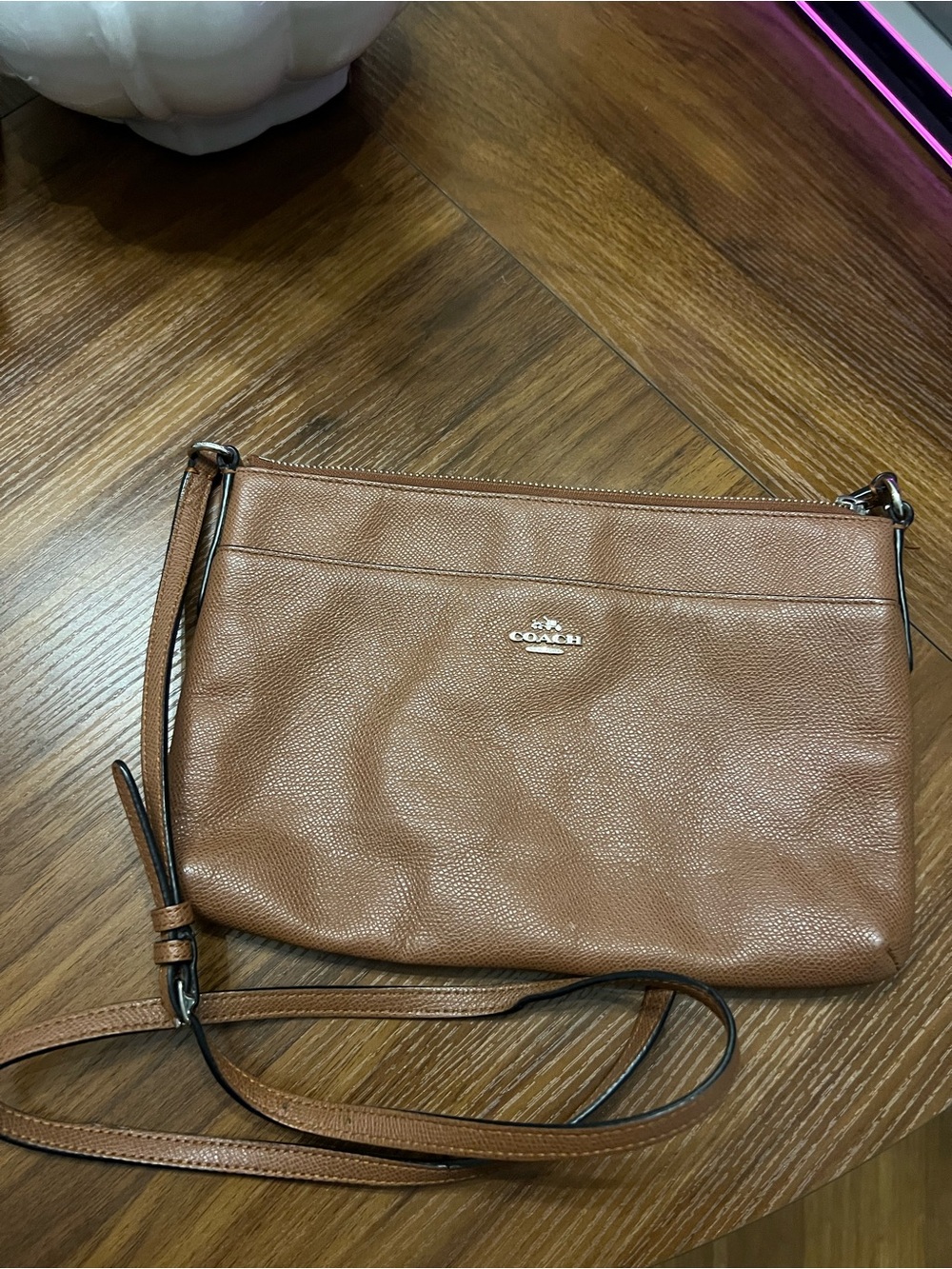 Coach Pebbled Leather Crossbody in Cognac Brown